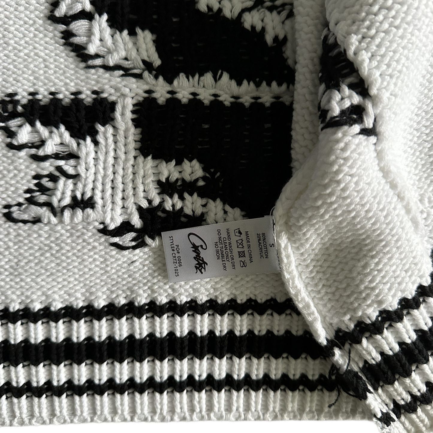Corteiz VVS Heavy Knit Jacquard Sweater Zip-up Jacket - WHITE