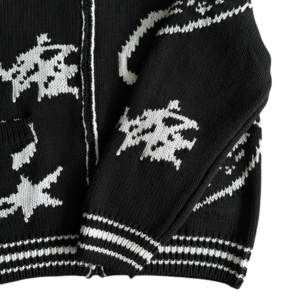 Corteiz VVS Heavy Knit Jacquard Sweater Zip-up Jacket - BLACK