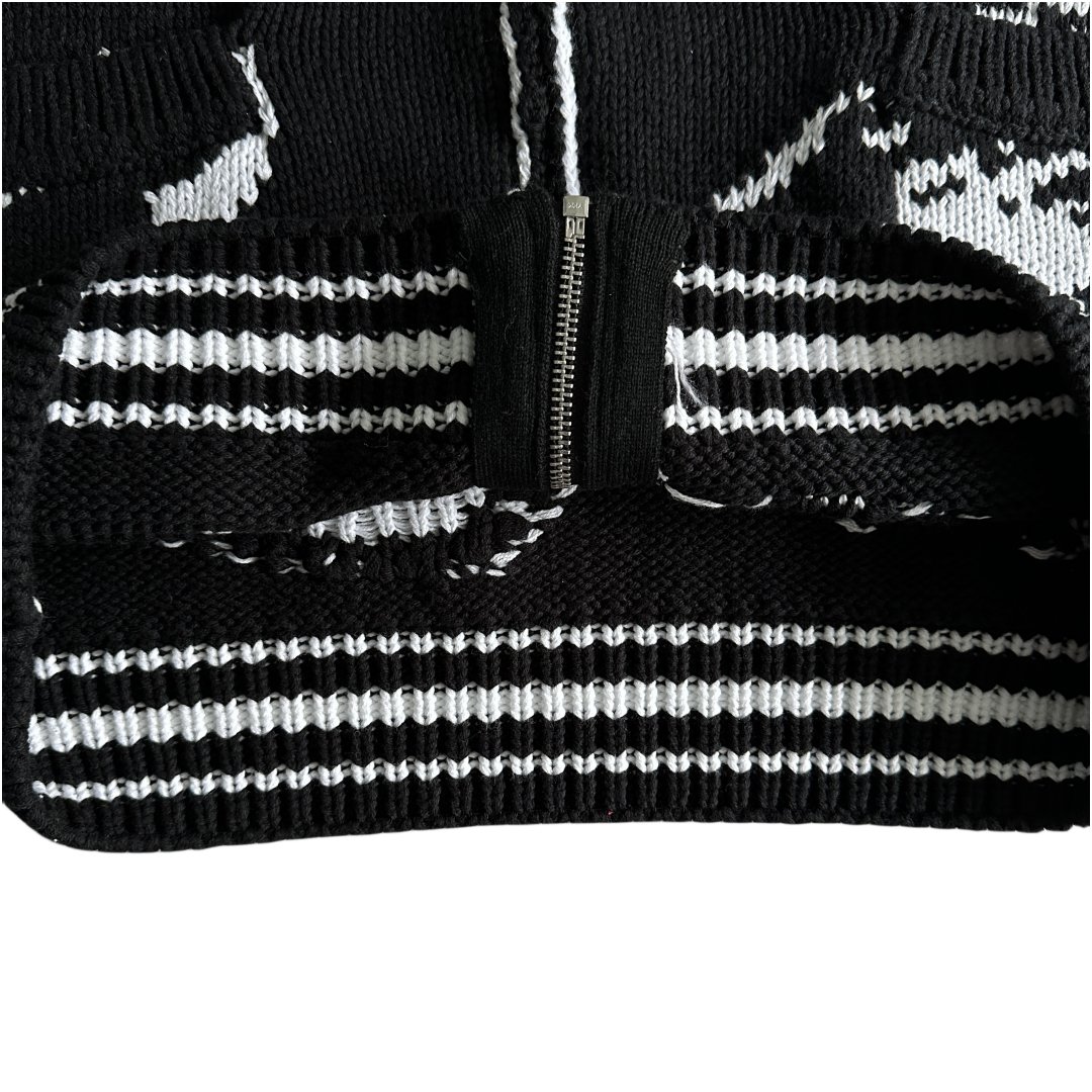 Veste zippée en pull jacquard en tricot épais Corteiz VVS - NOIR