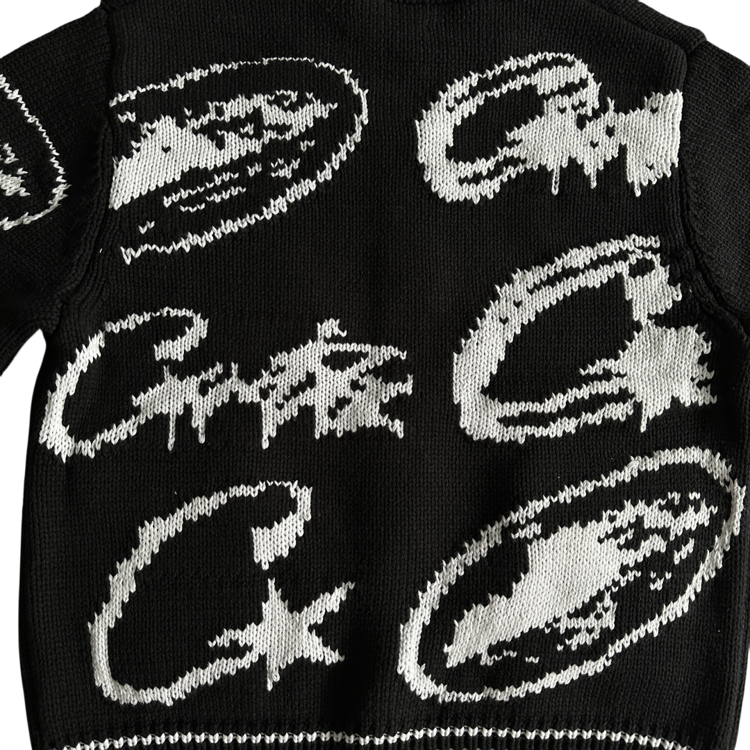 Corteiz VVS Heavy Knit Jacquard Sweater Zip-up Jacket - BLACK