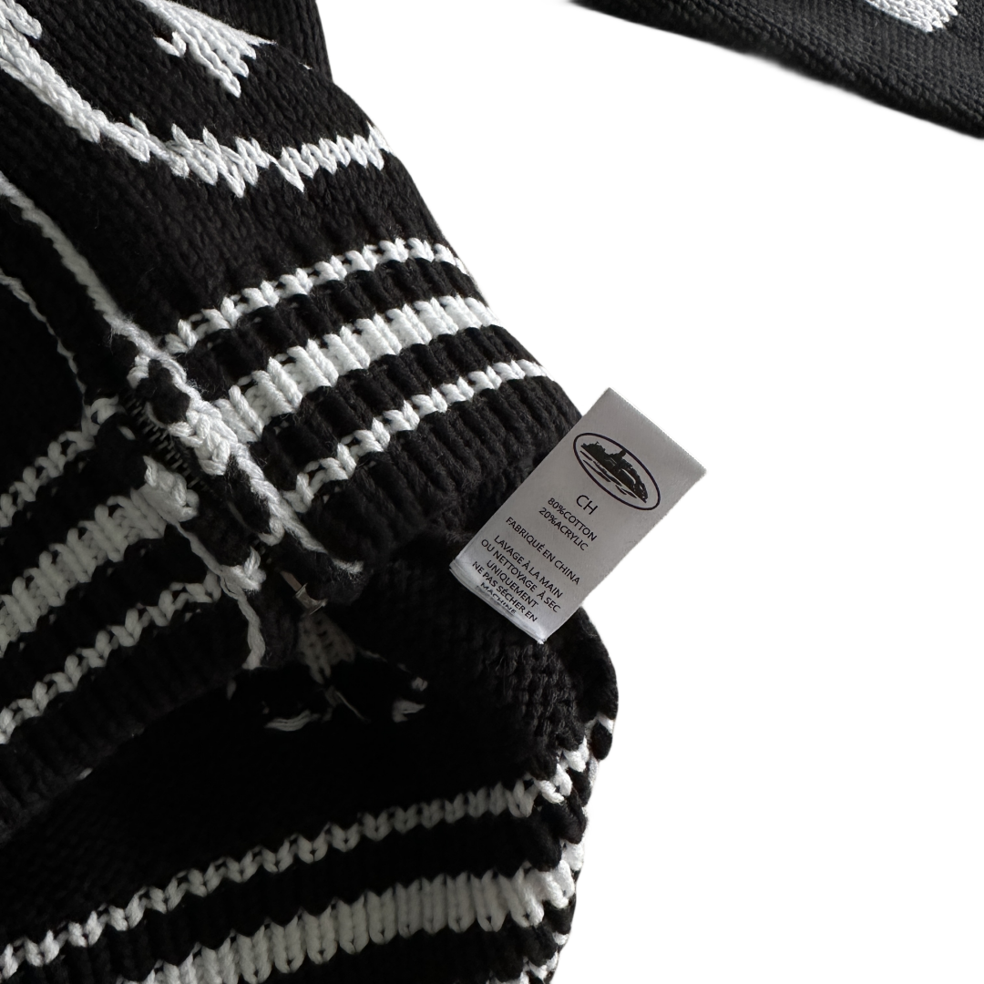 Veste zippée en pull jacquard en tricot épais Corteiz VVS - NOIR