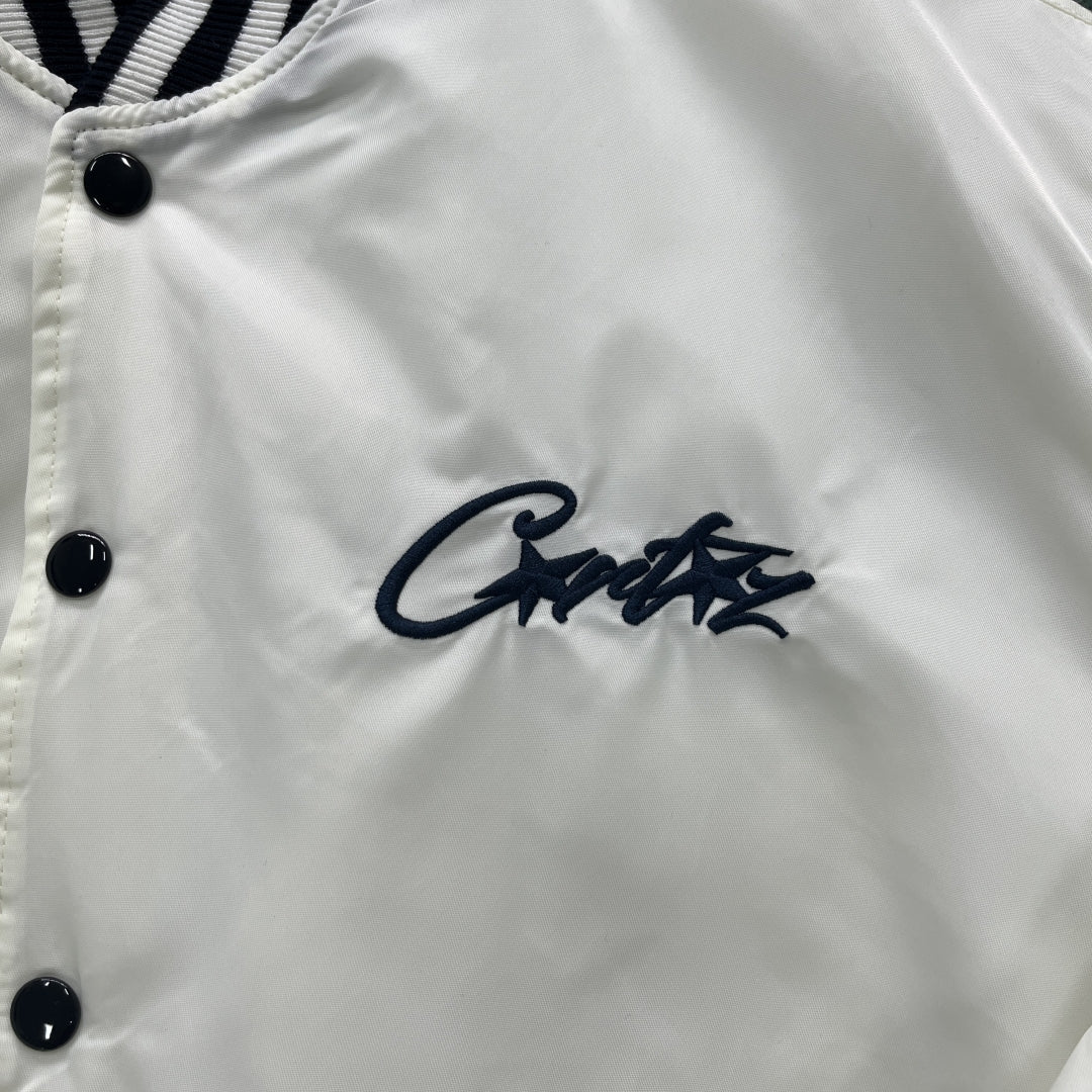 Corteiz Varsity Bomber Stadium Jacket - White - Hipstersbuy