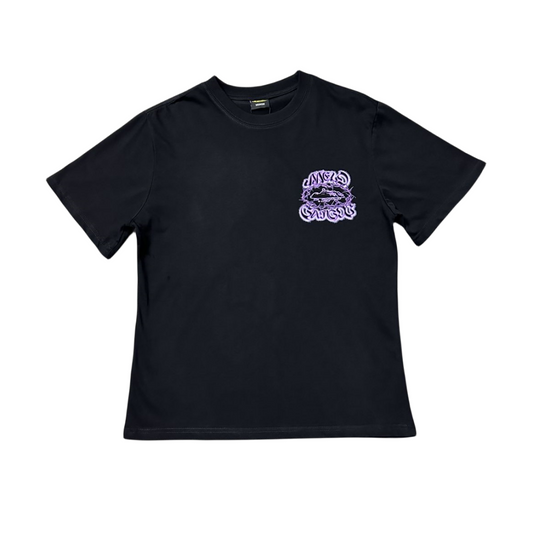 Corteiz X Gazo Alcatraz T shirt Graffiti Gothic Text Tee - Black/Purple