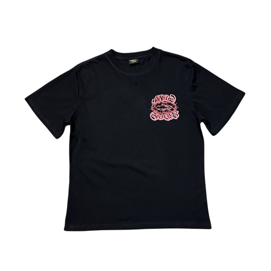 Corteiz X Gazo Alcatraz T-shirt Graffiti Gothic Text Tee - Noir/Rouge