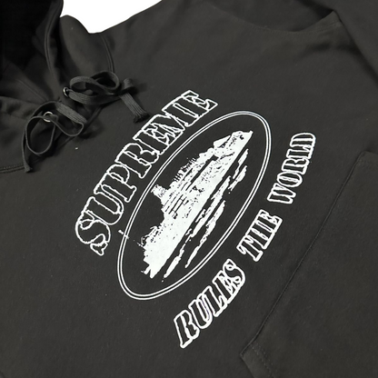 Corteiz x Supreme Rules The World Hoodie Alcatraz Hooded Hoodie Long Sleeve Sweatshirt - Black