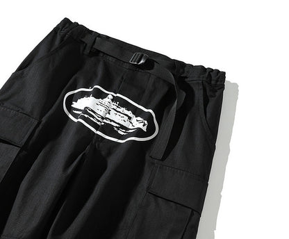 Corteiz Guerillaz Cargo Pants Men's and Women's Trousers - BLACK/WHITE