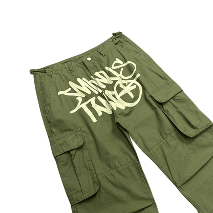 Minus Two Cargo Pants Y2K Streetwear Overalls Jeans Long Joggers Trousers - Green