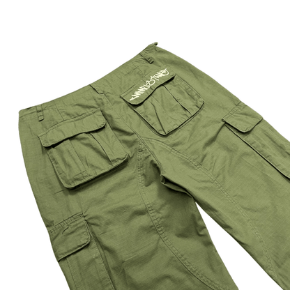 Minus Two Cargo Pants Y2K Streetwear Overalls Jeans Long Joggers Trousers - Green