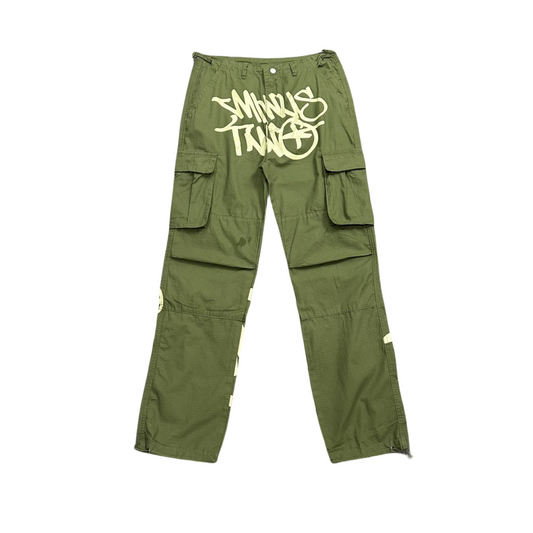 Minus Two Cargo Pants Y2K Streetwear Overalls Jeans Long Joggers Trousers - Green