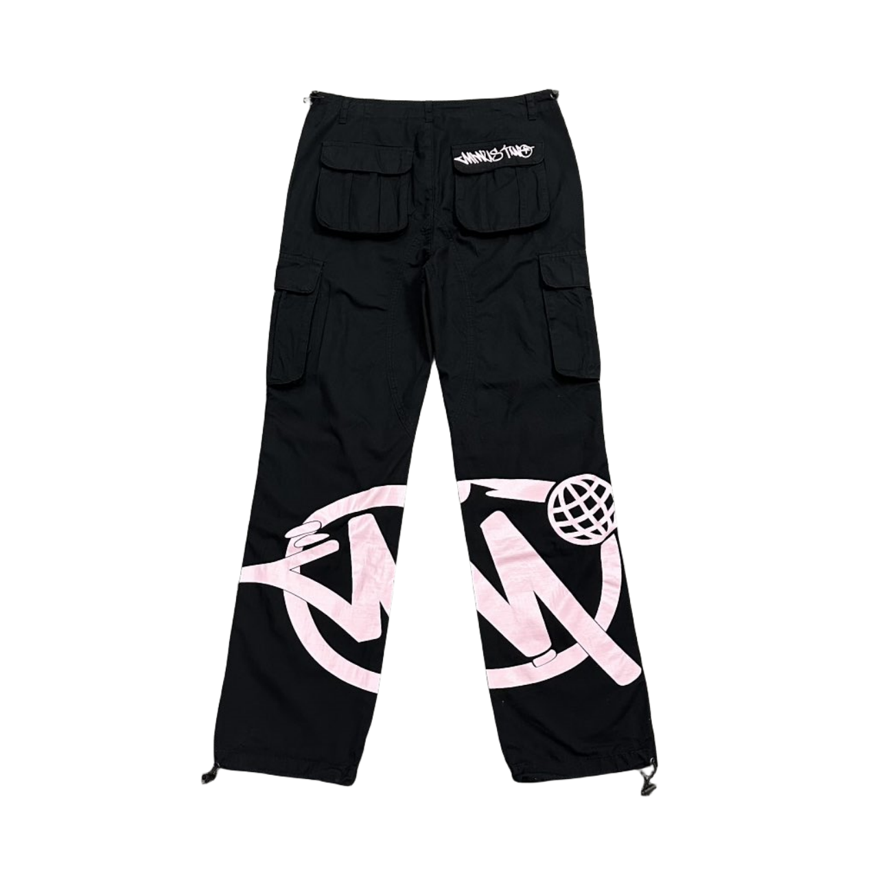 Minus Two Cargo Pants Y2K Streetwear Overalls Jeans Long Joggers Women's Men's Trousers - Black/Pink