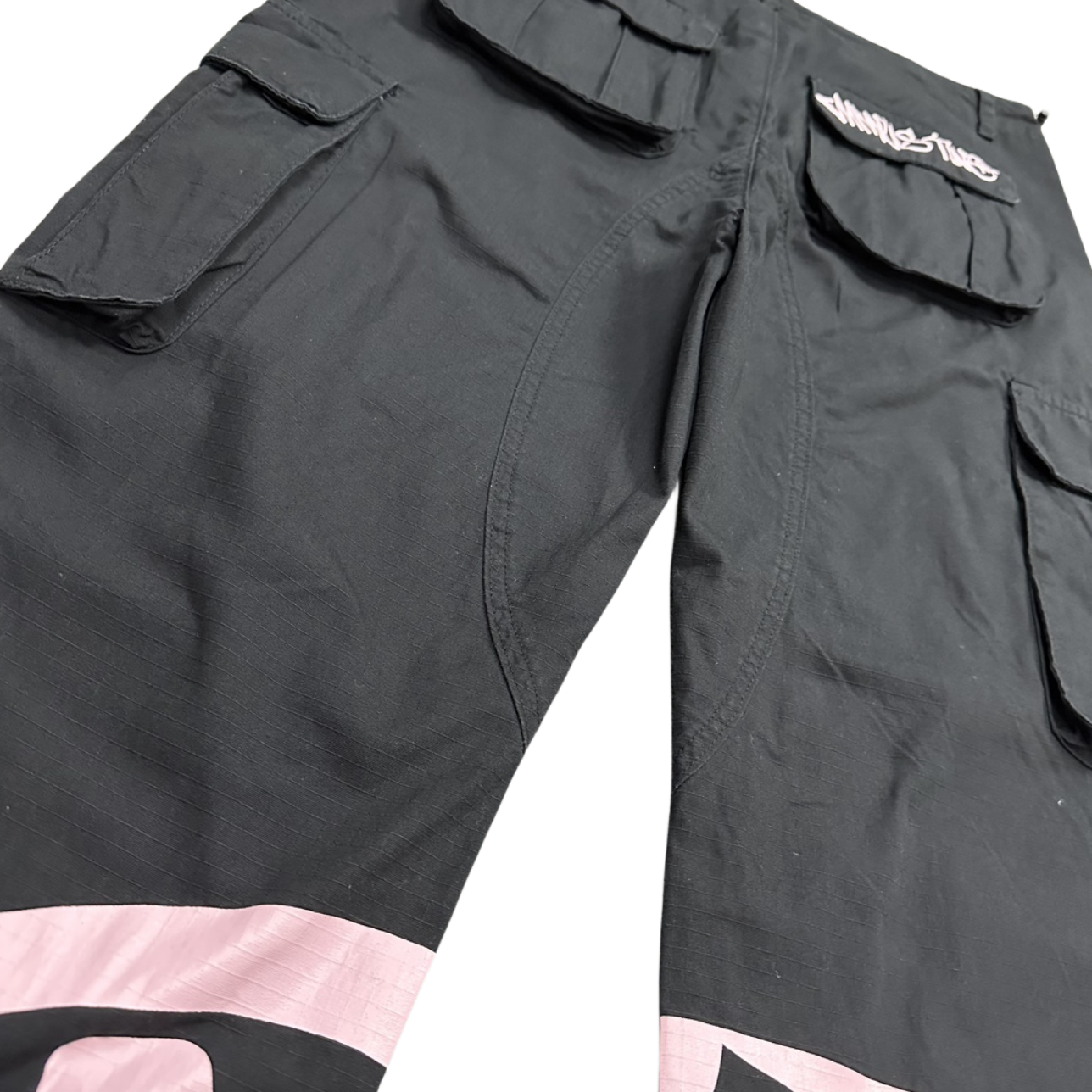 Minus Two Pantalon Cargo Y2K Streetwear Salopette Jeans Long Joggers Pantalon Femme Homme - Noir/Rose