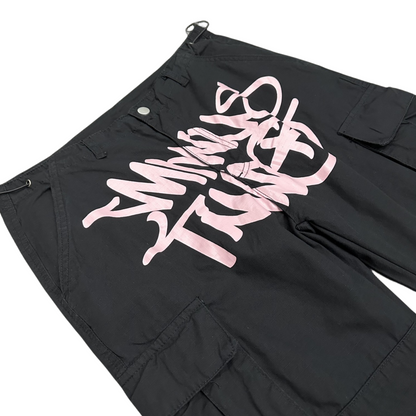 Minus Two Cargo Pants Y2K Streetwear Overalls Jeans Long Joggers Women's Men's Trousers - Black/Pink
