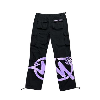 Minus Two Cargo Pants Y2K Streetwear Overalls Jeans Long Joggers Women's Men's Trousers - Black/Purple