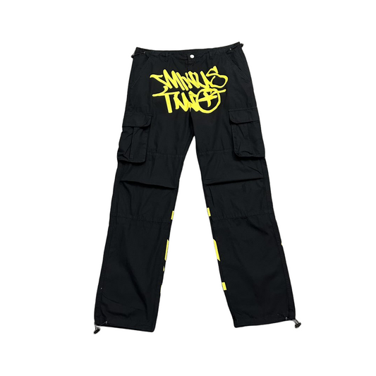 Minus Two Pantalon Cargo Y2K Streetwear Salopette Jeans Long Joggers Pantalon Femme Homme - Noir/Jaune
