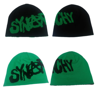 SYNAWORLD SYNA 'SYNARCHY' REVERSIBLE BEANIE CAP - BLACK/GREEN