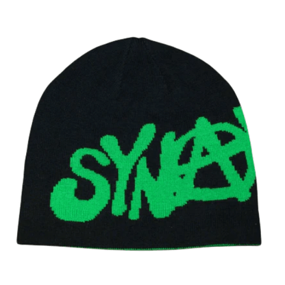 SYNAWORLD SYNA 'SYNARCHY' REVERSIBLE BEANIE CAP - BLACK/GREEN