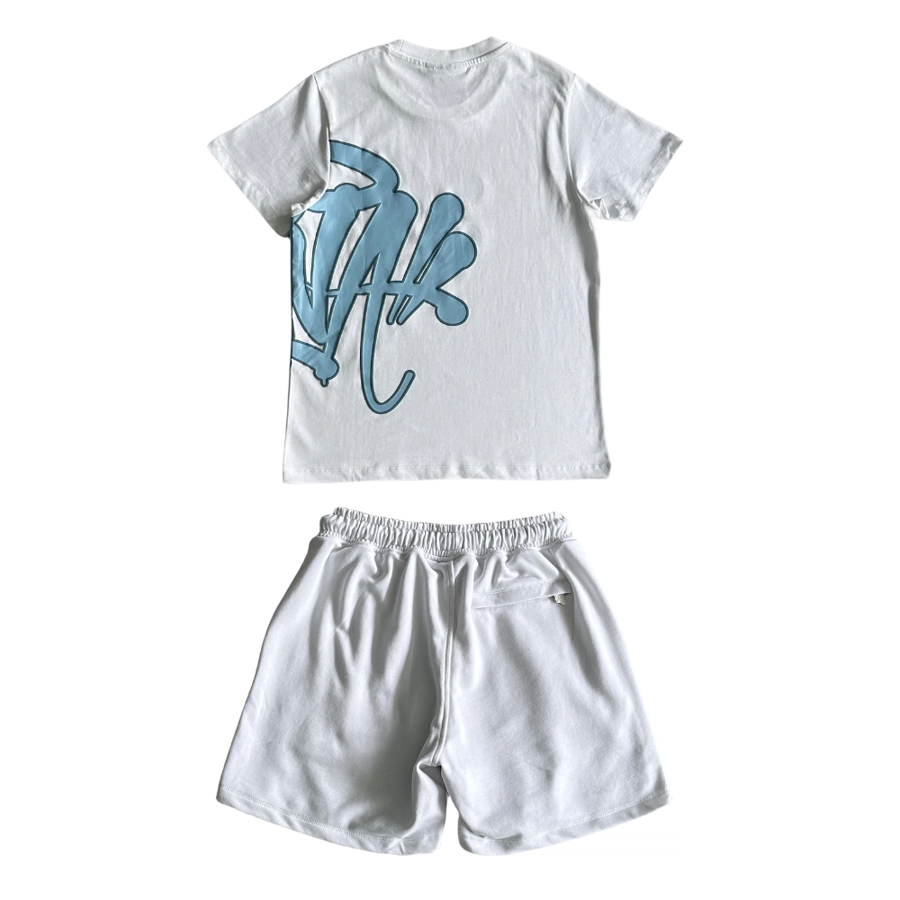 Syna T-Shirt And Shorts Set Synaworld Summer Short Shirt Twin Set - White/Blue