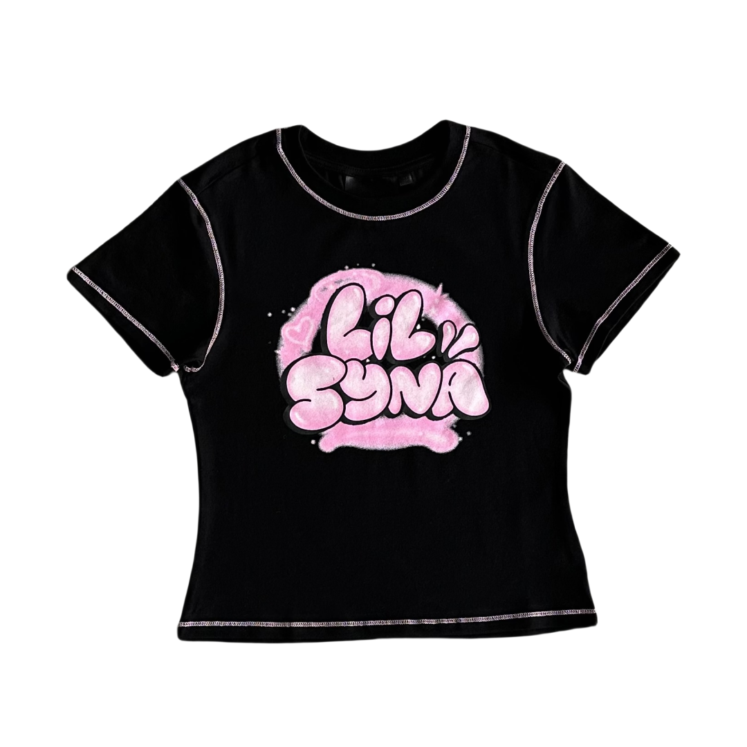 SYNA WORLD Women's LiL Tee Round Neck Pullover Short Sleeve T-shirt - BLACK PINK