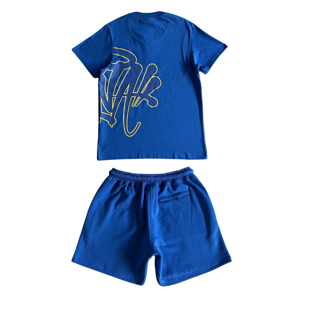 Syna World Men's Tee and Shorts Short Set Tracksuits - Blue/Yellow ...