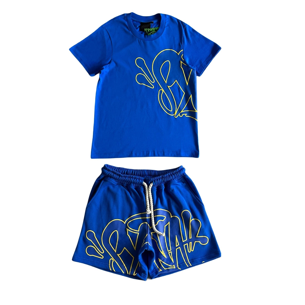 Syna World Men's Tee and Shorts Short Set Tracksuits - Blue/Yellow
