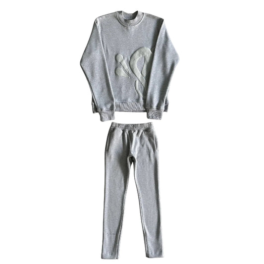 Synaworld Round Neck Suit O Neck Pullover Sweatshirt And Trousers Casual Pants Streetwear Tracksuit - Grey