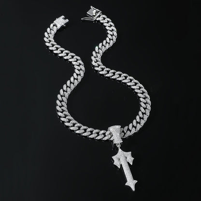 Trapstar Central Cee Iced Out Diamond Initial T Pendant Chain Necklace Hip Hop Rap Star Rapper