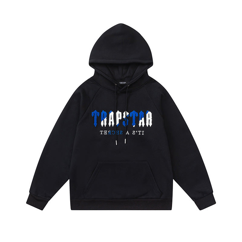 Trapstar Chenille Decoded Hoodie Short Set Hoodie And Pants- BLACK/DAZZLING BLUE
