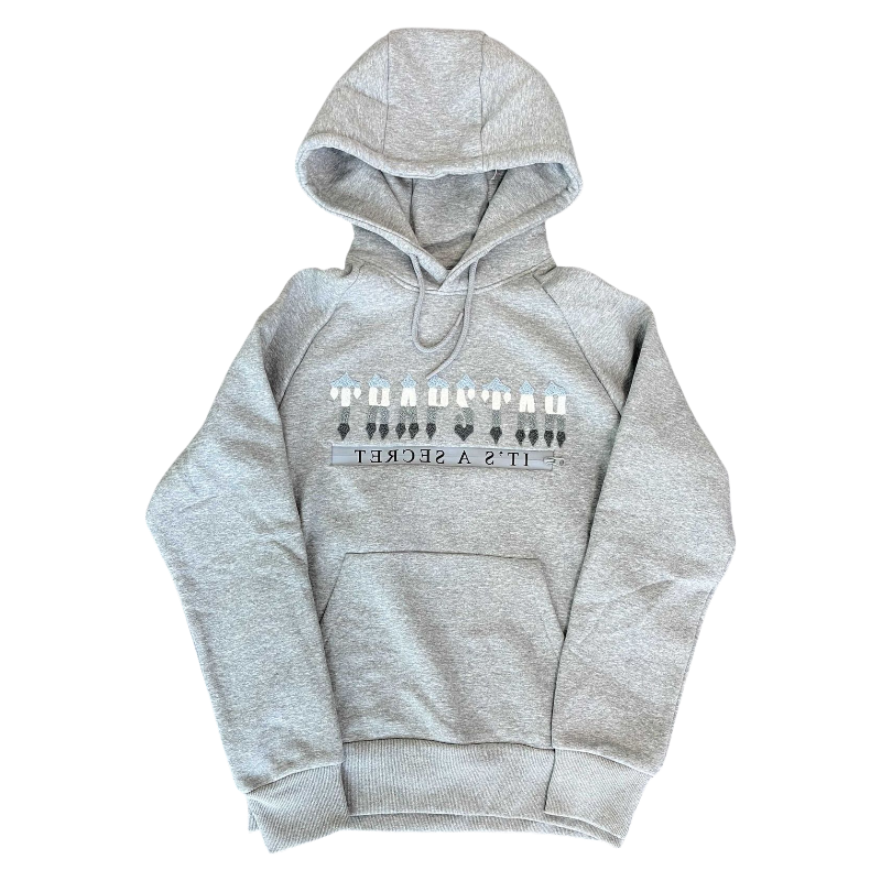 Trapstar Chenille Decoded 2.0 Tracksuit Streetwear Hoodie And Pants Set - Grey/Ice blue