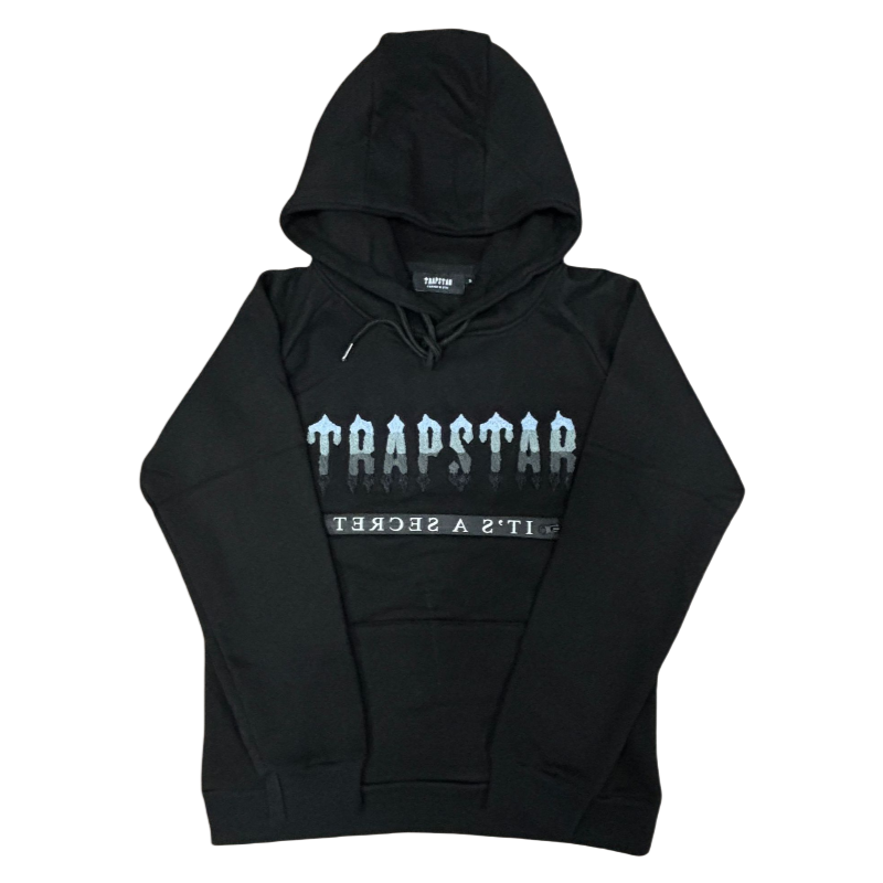 Trapstar Chenille Decoded 2.0 Tracksuit Streetwear Hoodie And Pants Set - Black/Ice blue