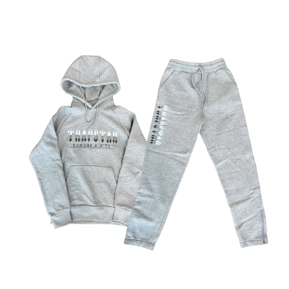Trapstar Chenille Decoded 2.0 Tracksuit Streetwear Hoodie And Pants Set - Grey/Red