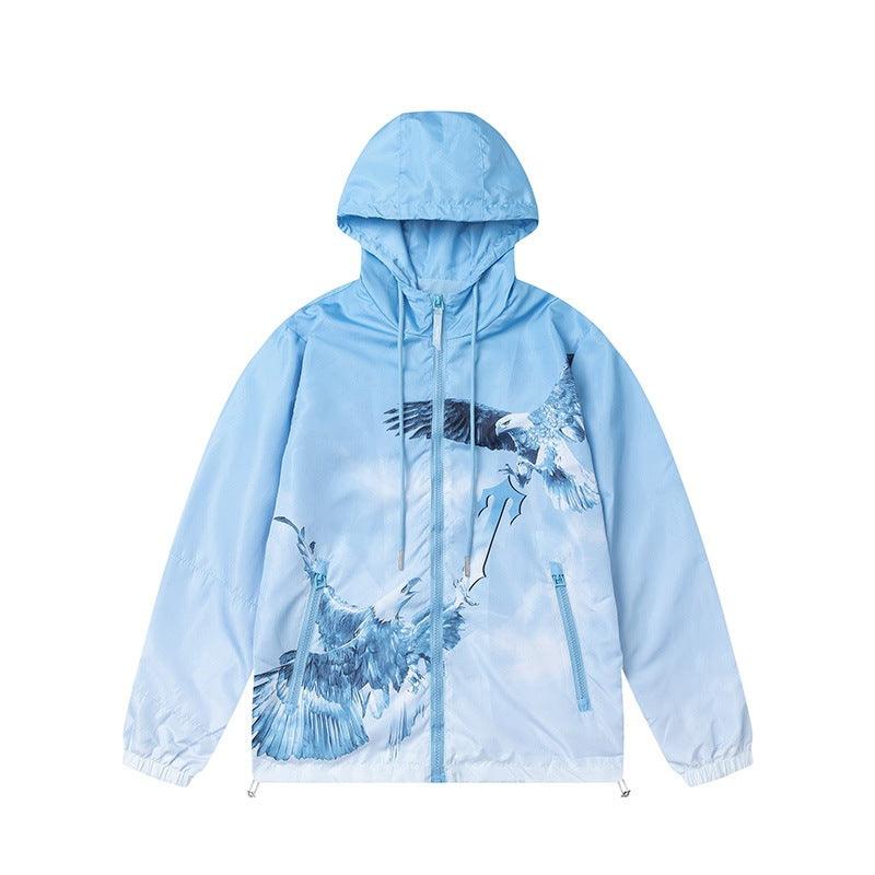 Men's Trapstar Irongate Windbreaker Jacket - Blue Eagle Zip-Up Lightweight Coat Outdoor Apparel