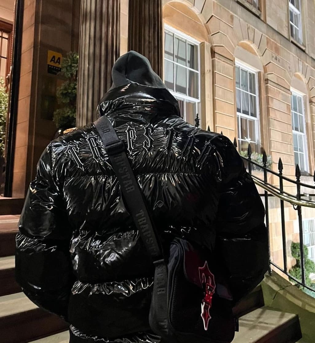 Trapstar Irongate Puffer Jacket - Manteau d'hiver noir brillant pour homme avec capuche amovible