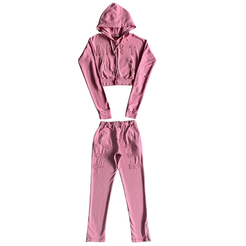 Trapstar Women's Irongate Cropped Batwing Zip Hooide And Pants - Washed Pink