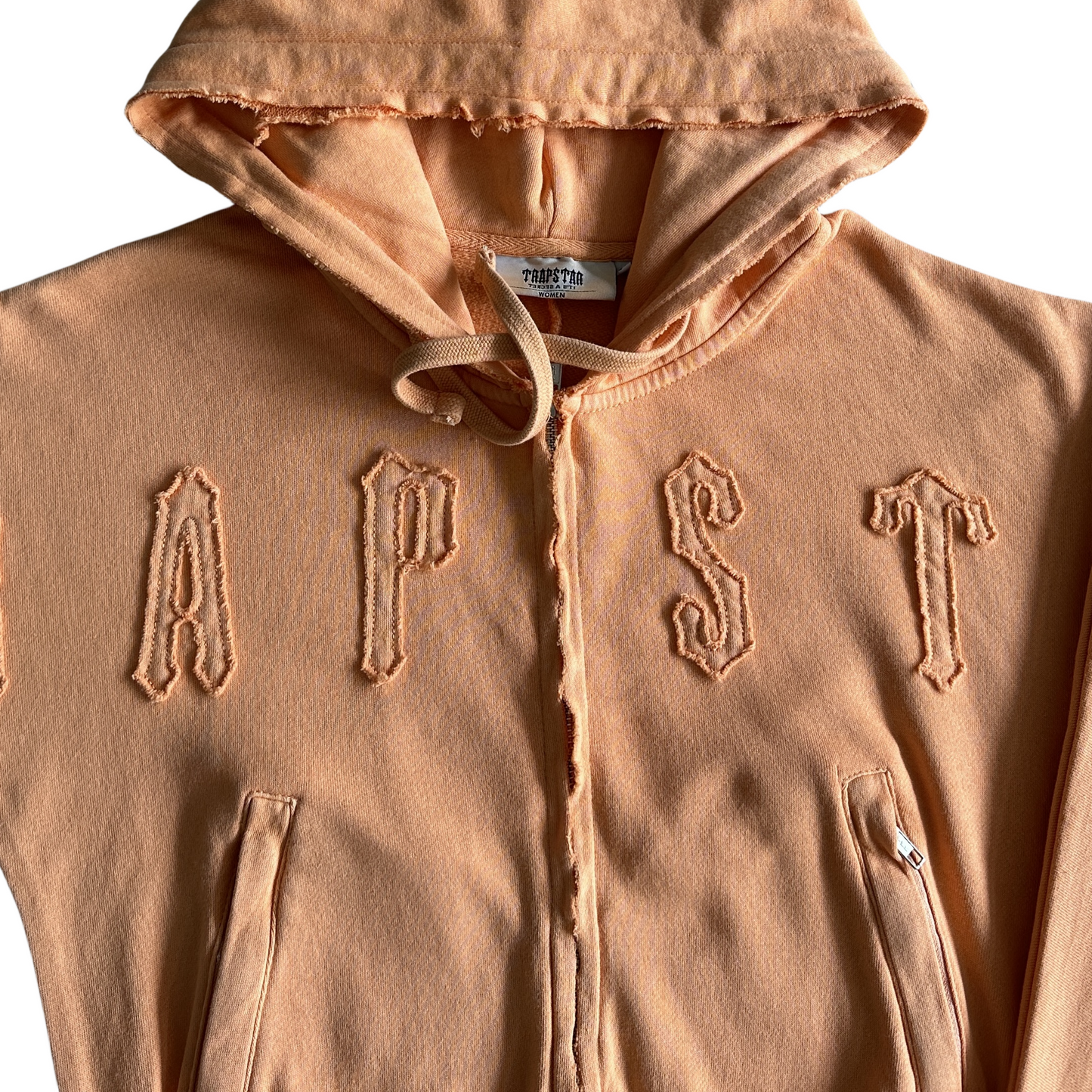 Trapstar women's irongate cropped batwing zip hoodie-washed orange
