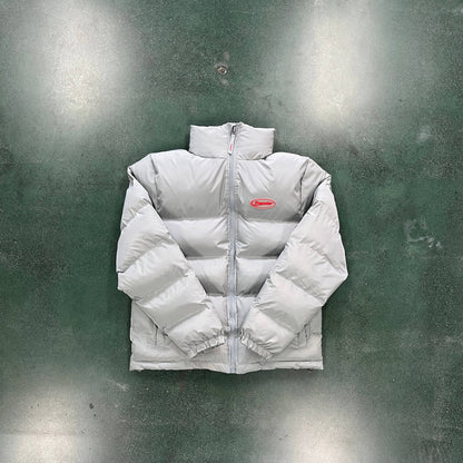 TRAPSTAR LIGHT GREY WITH RED HYPERDRIVE 2.0 BOMBER PUFFER JACKET - Hipstersbuy