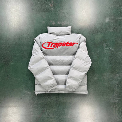 TRAPSTAR LIGHT GREY WITH RED HYPERDRIVE 2.0 BOMBER PUFFER JACKET - Hipstersbuy